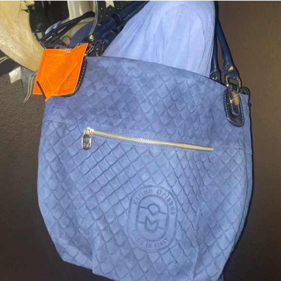 😍NWT Marino Orlandi Made in Italy Blue Suede Purse - Picture 13 of 15